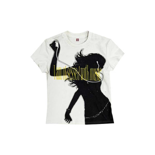 短袖 DETW 立体精密刺绣朋克街头正肩修身 人像标语满印 男女 SWAG