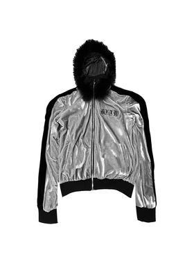 DETW 25AW*银丝绒2000s运动复古街头拉链连帽可拆卸松弛卫衣外套