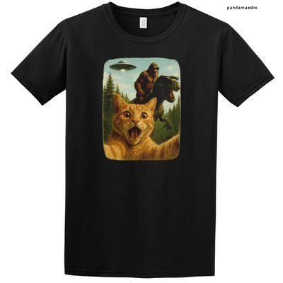 猫自拍大脚怪骑恐龙UFO T恤Cat Selfie Dinosaur Sci-Fi t shirt