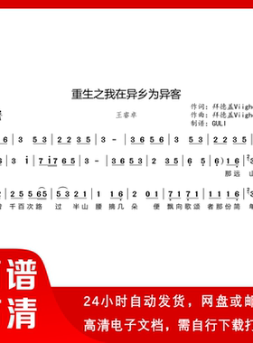 王睿卓 - 重生之我在异乡为异客 简谱 单声部简谱 带歌词