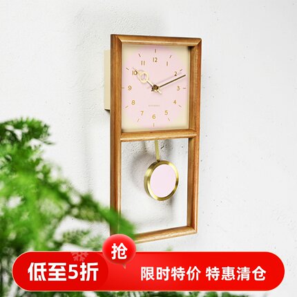 多帝家日式实木钟表创意家用客厅时尚摇摆挂钟装饰艺术时钟清仓价