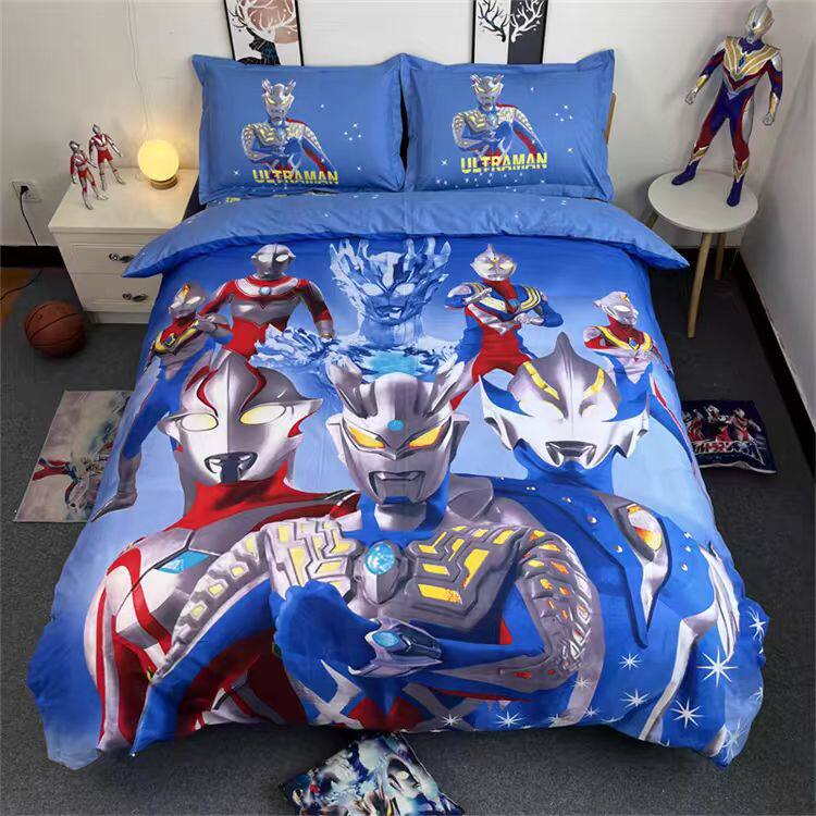 赛罗战队全棉卡通男孩四件套纯棉儿童床单被套学生宿舍床笠三件套