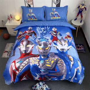 赛罗战队全棉卡通男孩四件套纯棉儿童床单被套学生宿舍床笠三件套