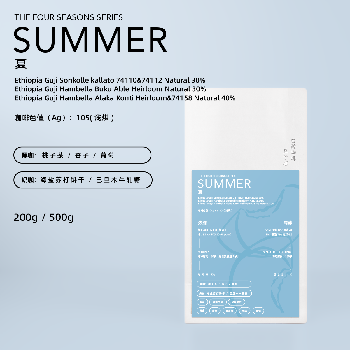 【白鲸咖啡】夏季拼配  桃子茶/海盐苏打 季节拼配 精品意式豆