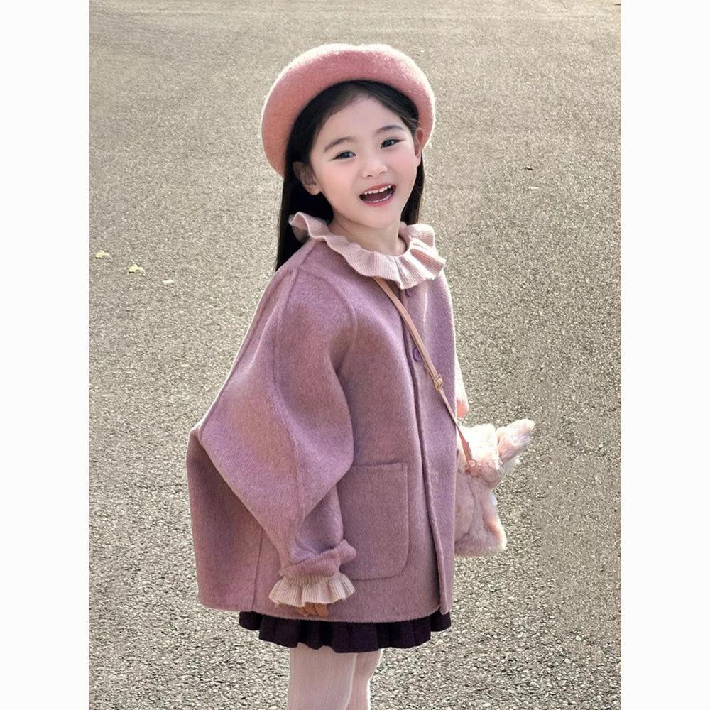小童女童香芋紫呢大衣儿