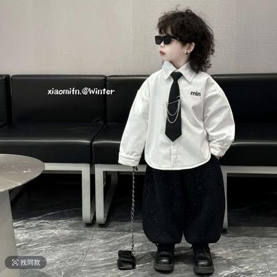 小童男童冬季加绒衬衫领