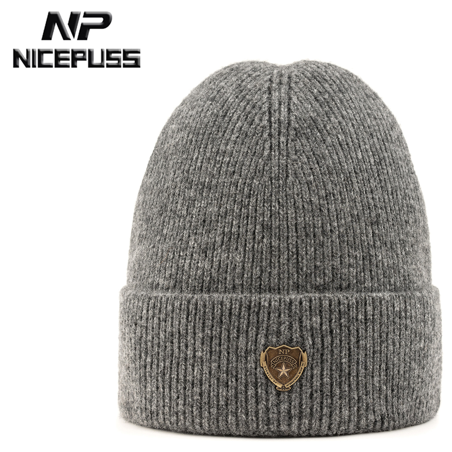 五角星帽子男款冬季中老年秋冬保暖毛线帽羊毛针织帽男防寒套头帽