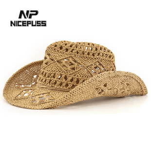 高端帽子夏款男帽正品草编帽草帽镂空渔夫帽盆帽女英伦爵士帽大檐