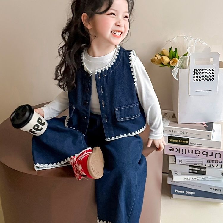 女童牛仔马甲阔腿裤套装可爱童装时尚官方正品秋季6个月1-3岁今年