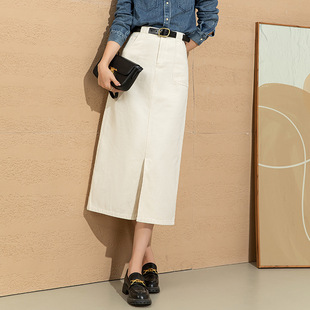 半身开叉牛仔春季裙女中长款2026白色新款高腰宽松显瘦a字包臀裙