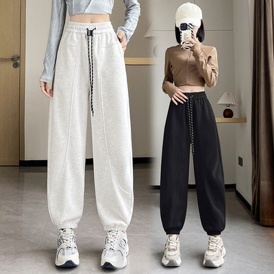 哈伦裤女秋冬新款小个子松紧高腰加绒九分萝卜裤美式运动休闲
