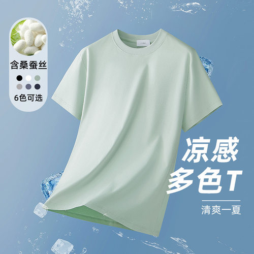 【高端桑蚕丝】凉感7a 270g液氨冰丝短袖t恤轻奢t恤百搭t恤男