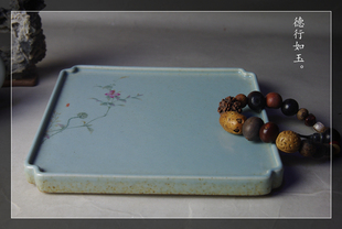 美院全手工手绘陶泥花卉正方形葵边壶承 平价不议!