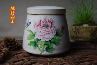 美院全手工手绘蝶恋牡丹陶泥茶叶罐 平价不议!