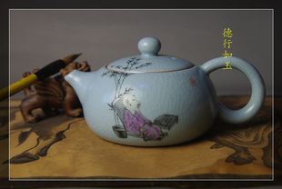 美院手绘【内外汝釉人物壶】 平价不议!