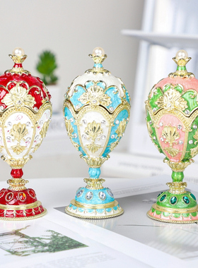 出口欧美欧罗斯珐琅彩合金工艺珍珠高脚蛋法贝热鸡蛋创意装饰摆件