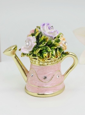 珐琅彩玫瑰花茶壶花洒装饰摆件