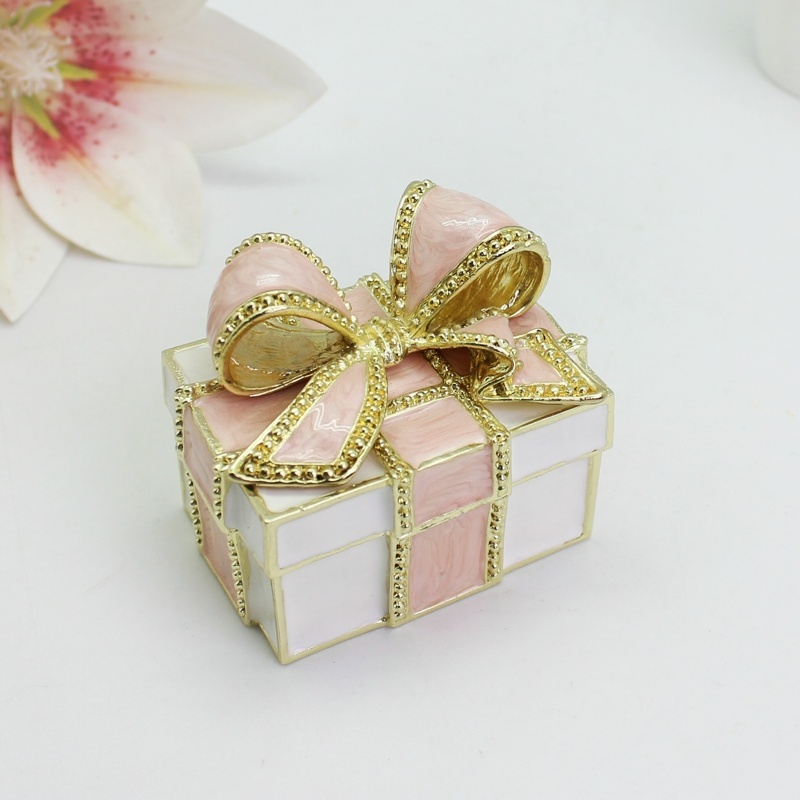 珐琅彩长方形蓝色蝴蝶结求婚戒指收纳盒合金装饰盒送单孔戒指托