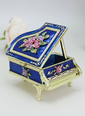 珐琅彩合金玫瑰花钢琴装饰摆件