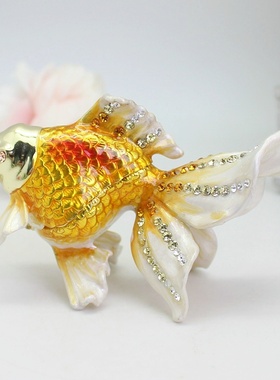 珐琅彩合金金鱼摆件招财年年有余吉祥物轻奢客厅玄关店铺装饰品