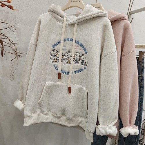 印花宽松休闲加绒保暖连帽卫衣