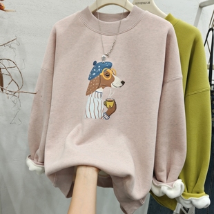 欧洲站2025冬款 厚绒保暖显瘦卫衣女休闲洋气上衣 减龄时髦狗狗长袖