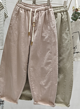 SY思颖日系宽松有范棉布休闲裤女2025春季大码显瘦老爹裤哈伦裤潮