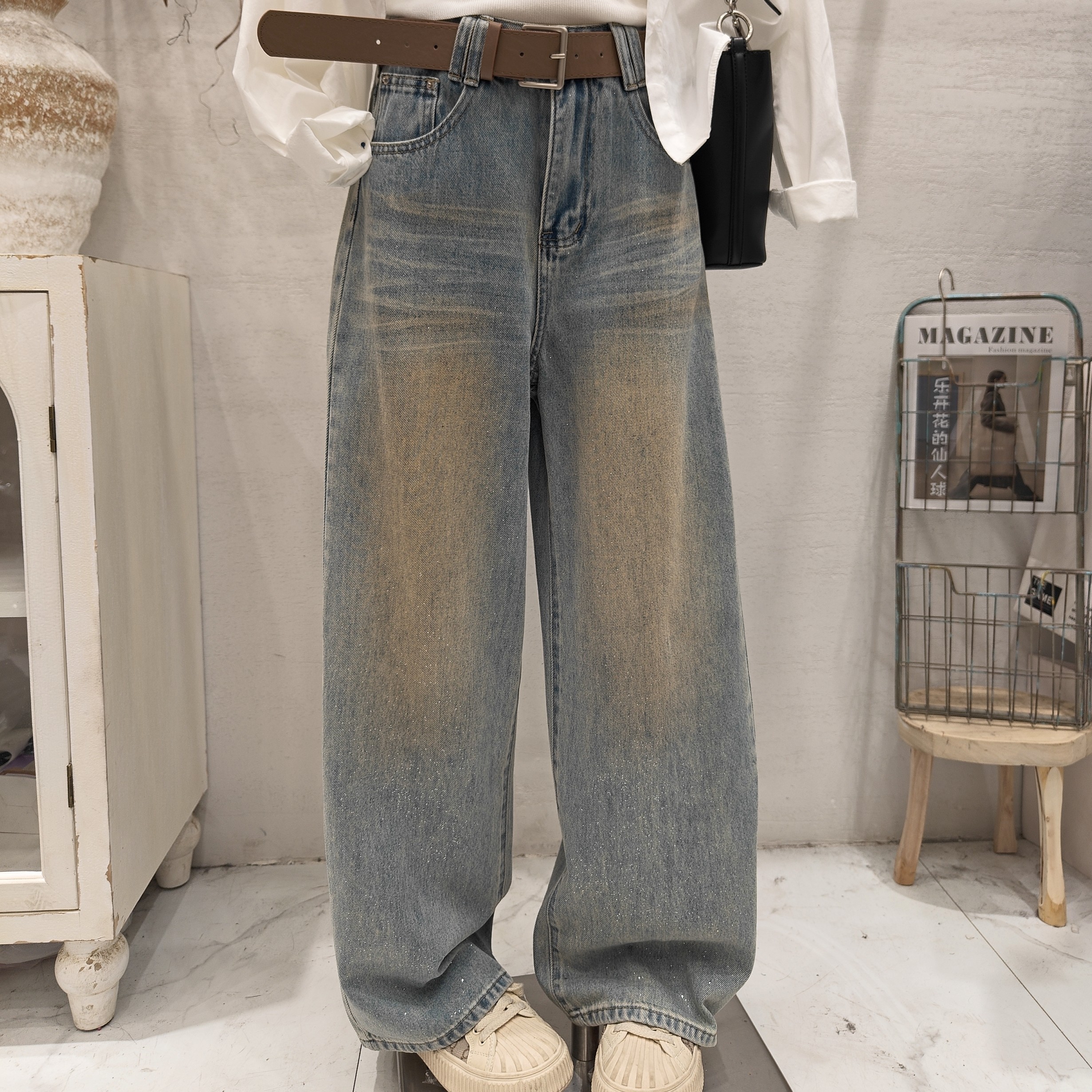 欧货高端美式复古做旧阔腿牛仔裤女2026春季宽松显瘦直筒休闲裤潮,女装/女士精品,牛仔裤,淘宝优惠券,粉丝福利购,淘宝优惠卷