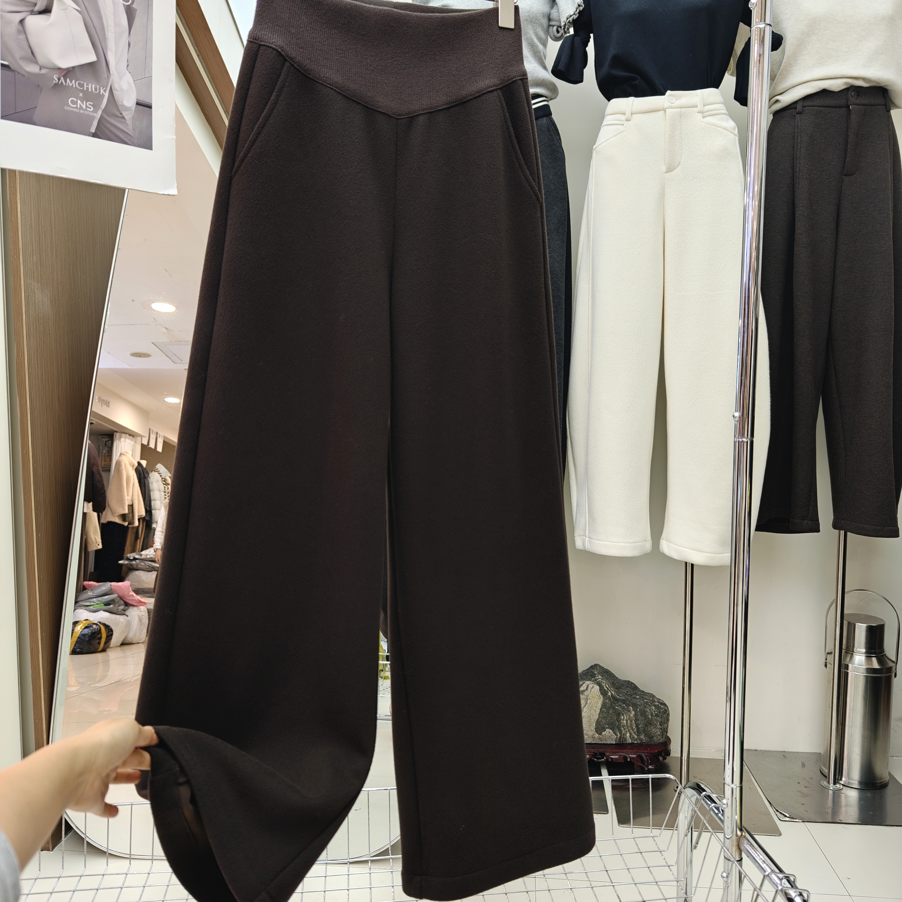 羊毛呢加绒阔腿裤直筒裤女休闲