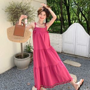 洋气炸街流苏吊带连衣裙女2025夏季新款超好看宽松时尚度假风长裙图片