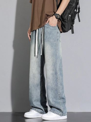 Демисезонные джинсы, синие штаны, осенние, в американском стиле, свободный прямой крой