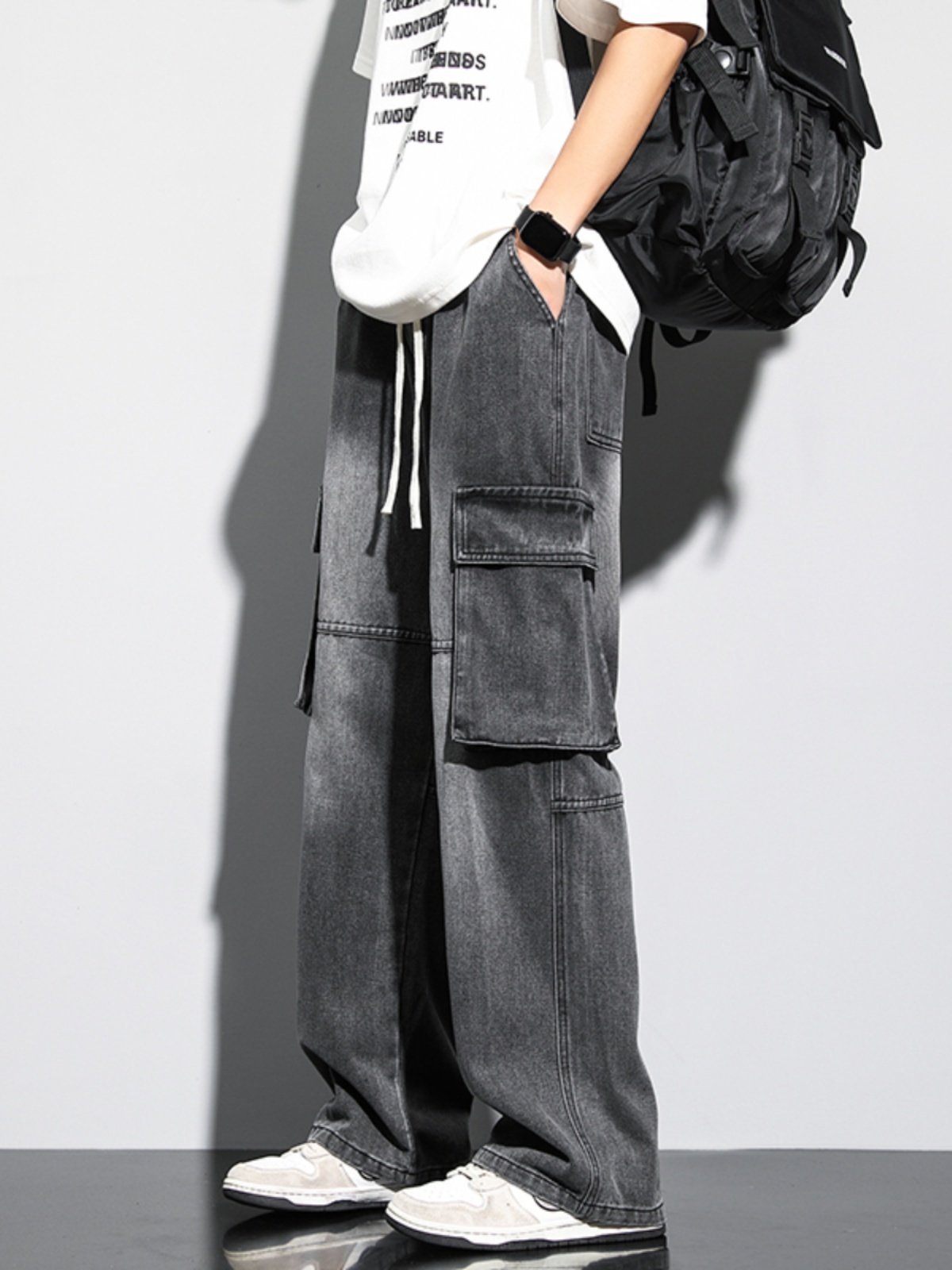 CARGO JEANS MENS VELVET AMERICAN MENS LOOSE STRAIGHT PANTS MENS PANTS AUTUMN AND WINTER NEW CASUAL PANTS