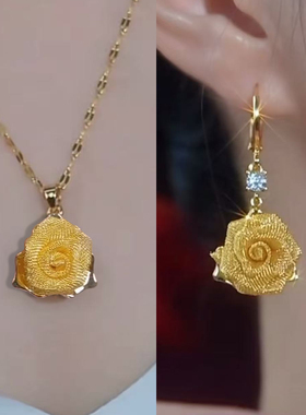 法式复古镶钻黄色玫瑰花朵耳环爆款气质耳钉轻奢小众设计感耳饰女