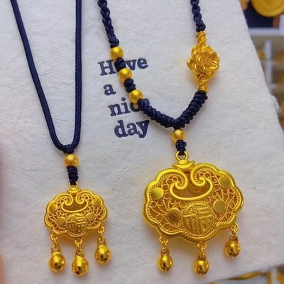 古法如意平安锁项链时尚高级感镂空锁长命锁大小号时尚饰品锁骨链