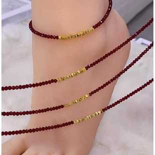 钛钢安可拉红晶碎银子脚链时尚不掉色气质轻奢脚脖链洋气可调解女