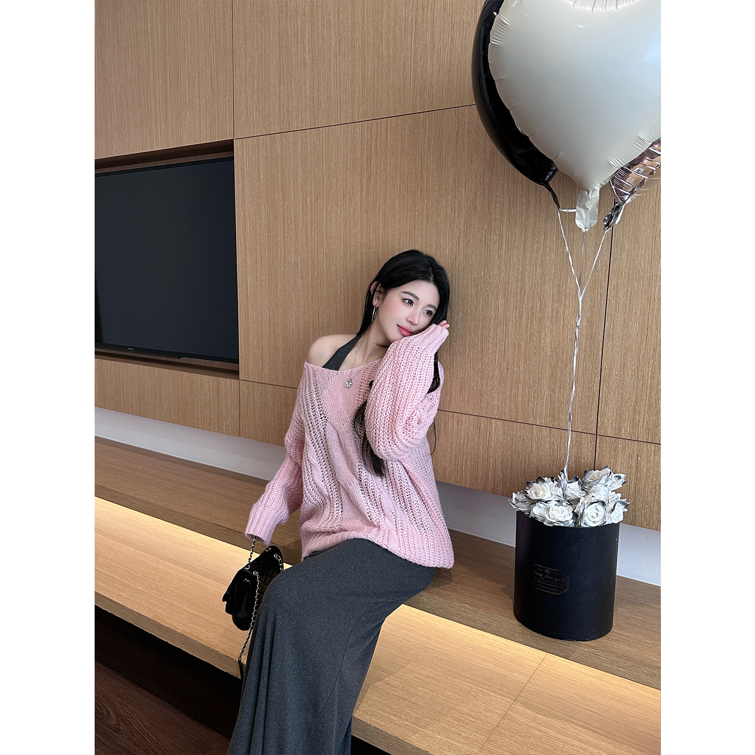 羊毛粉色毛衣女慵懒高级感