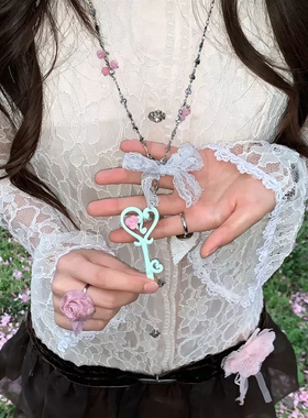 玫瑰藤蔓蝴蝶结爱心钥匙项链女甜美少女风可爱小众百搭吊坠链