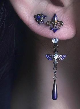 【封锁玫瑰】紫色鸢尾花吊坠耳钉ins风中古耳钉耳坠亚比风格耳饰