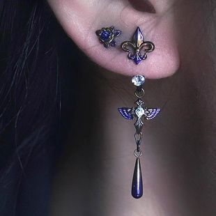 耳饰 紫色鸢尾花吊坠耳钉ins风中古耳钉耳坠亚比风格 封锁玫瑰