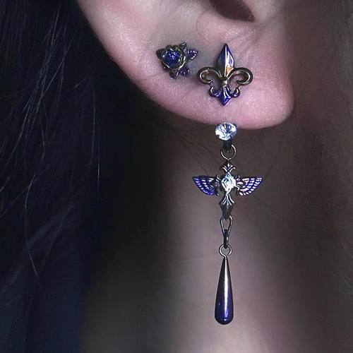 【封锁玫瑰】紫色鸢尾花吊坠耳钉ins风中古耳钉耳坠亚比风格耳饰