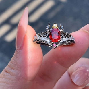 「浪漫满级」恋与深空秦彻龙角红钻戒指周边复古爆闪鸽血红指环