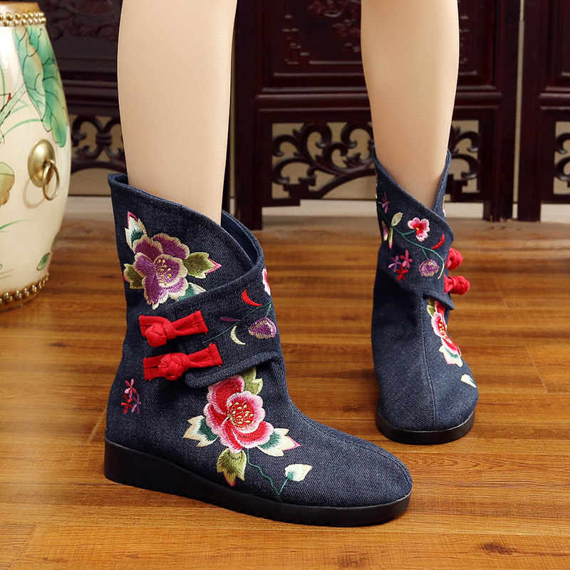 2021 AUTUMN AND WINTER NEW OLD BEIJING CLOTH SHOES COTTON ETHNIC STYLE CHINESE STYLE EMBROIDERED BOOTS WOMENS SHOES DANCING RETRO