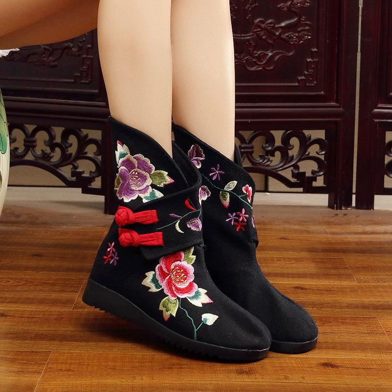 2021 AUTUMN AND WINTER NEW OLD BEIJING CLOTH SHOES COTTON ETHNIC STYLE CHINESE STYLE EMBROIDERED BOOTS WOMENS SHOES DANCING RETRO