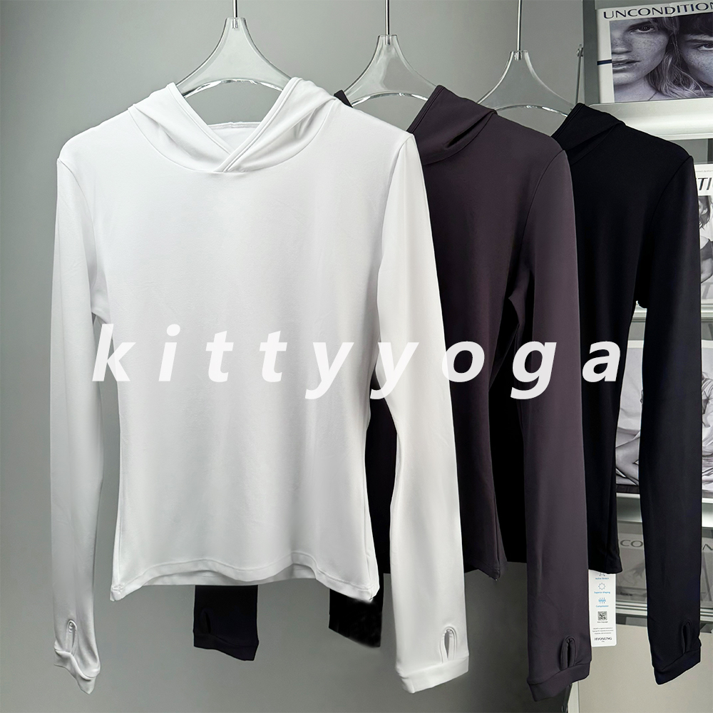 连帽修身瑜伽t恤秋冬女