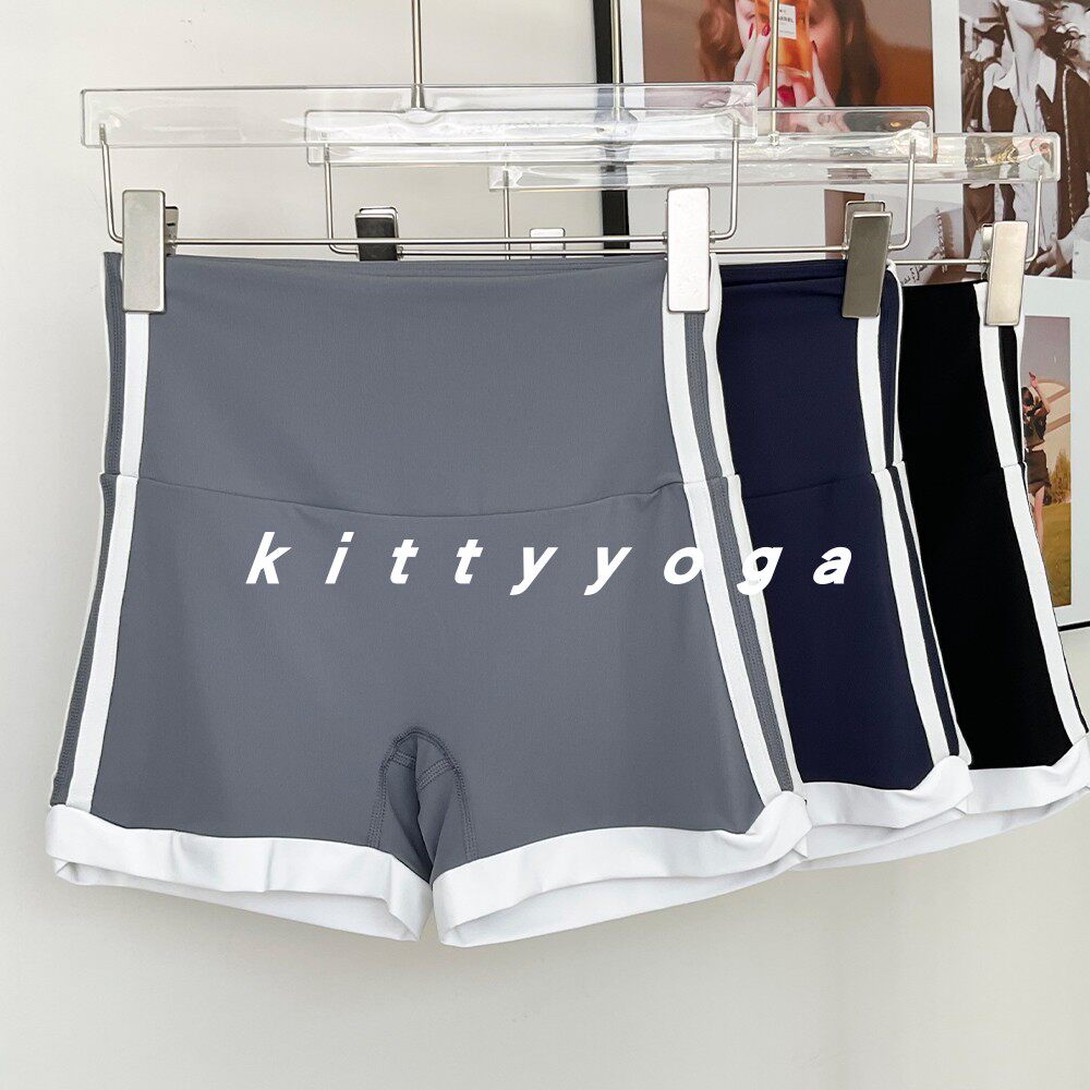 猫软瑜伽｜健身运动短裤二分裤竖条纹拼接普拉提下装休闲跑步户外