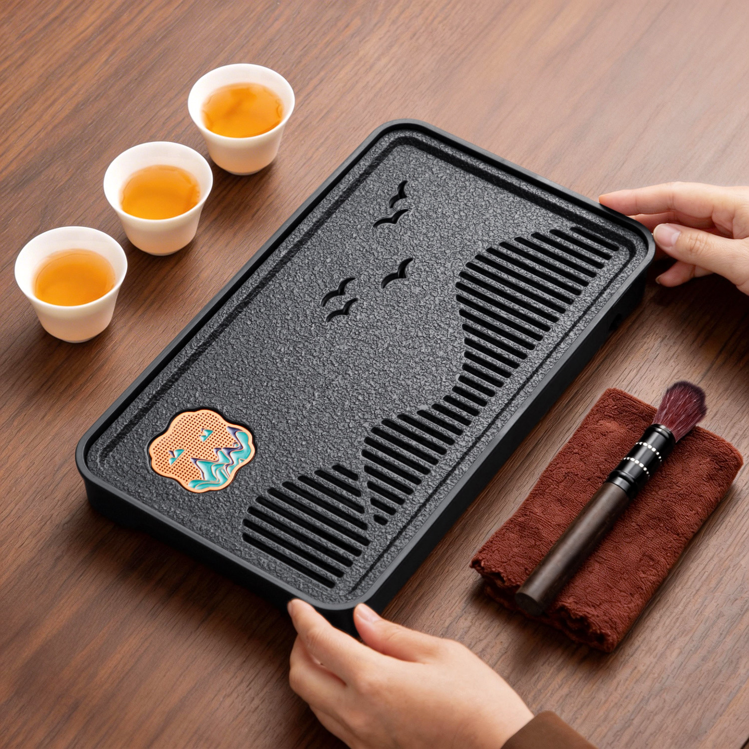 茶盘小型干泡台家用办公室泡茶具茶台简约仿石茶海储水沥水茶托盘