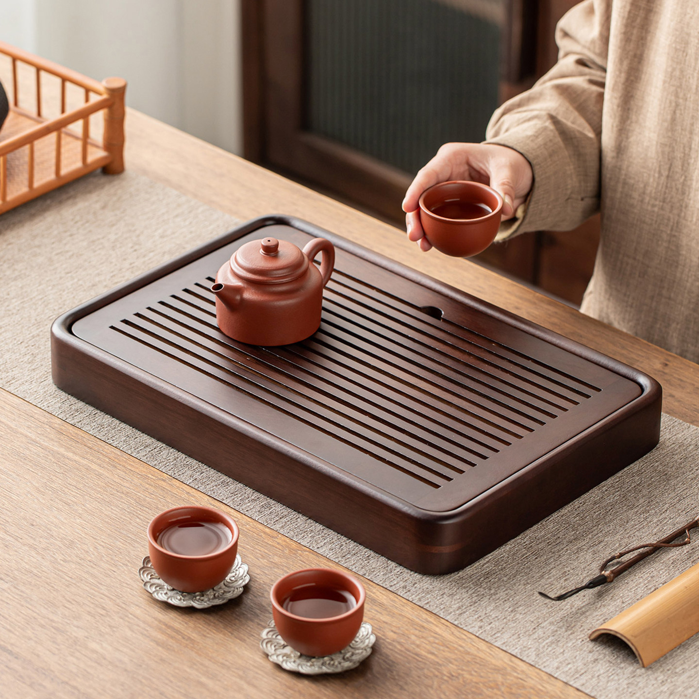 2026新款茶盘家用办公一人用干泡盘储水茶几茶海花梨木实木茶托盘