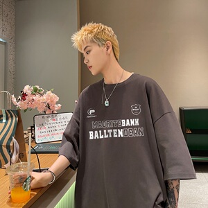 2024美式复古短袖t恤男夏季纯棉宽松情侣装 B213-8126-P25控49图片