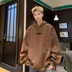 现货 华棉复合加绒加厚铆钉卫衣男字母印花 B213-8122-P70控88图片