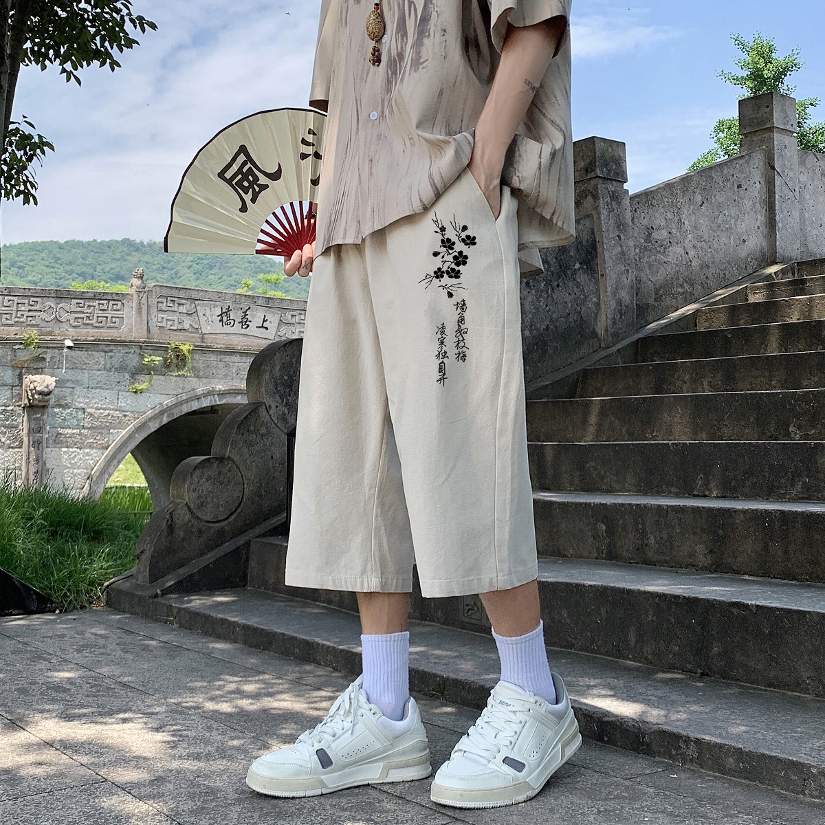 夏季新中式风亚麻裤男七分裤B213-8151-P33控49，男装休闲裤，星座617A-4
